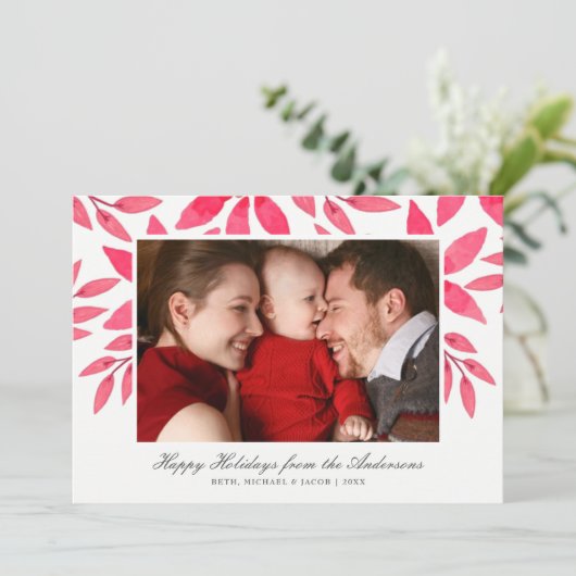 Waterverf met Kerstmis met handschilderen Poinsett Feestdagenkaart (Staand voorkant)