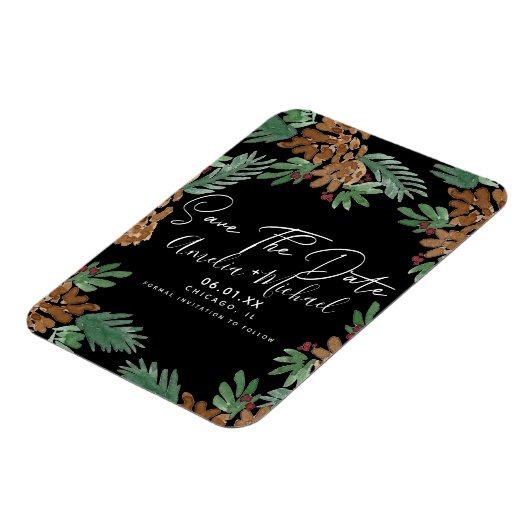 Waterverf met kerstmis Pinecones Black Sla de datu Magneet (Linkerzijde)