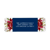 Waterverf met Kerstmis Poinsettia Navy Blue Addres Etiket (Voorkant)