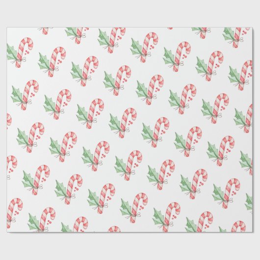 Waterverf met Kerstmis Rode snoepjes en Greenery Cadeaupapier (Vlak)