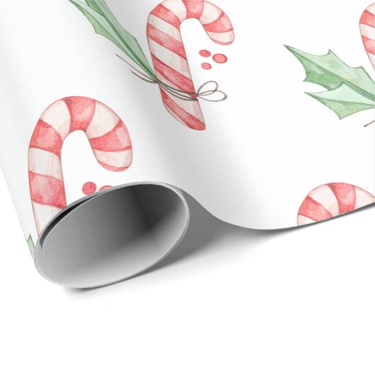 Waterverf met Kerstmis Rode snoepjes en Greenery Cadeaupapier (Rol Hoek)