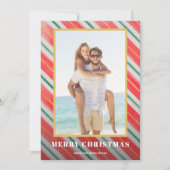 Waterverf met kerstmis Stripes Foto Feestdagenkaart (Voorkant)