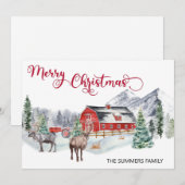 Waterverf met Kerstmis WinterBarn Woodland Reindee Feestdagenkaart (Voorkant / Achterkant)