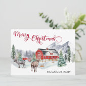 Waterverf met Kerstmis WinterBarn Woodland Reindee Feestdagenkaart (Staand voorkant)