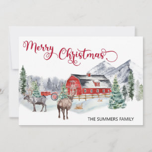 Waterverf met Kerstmis WinterBarn Woodland Reindee Feestdagenkaart