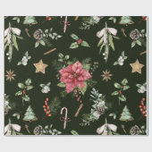 Waterverf met kerstpatronen in Poinsetta Cadeaupapier (Vlak)
