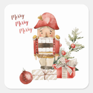 Waterverf met kerstpottenkraker vierkante sticker