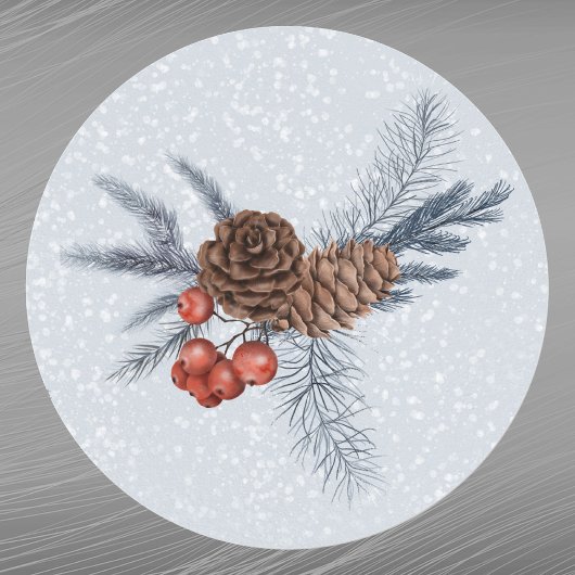 Waterverf met kerstrode bessen Pine Cones Ronde Sticker