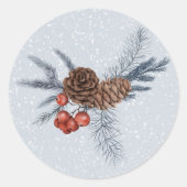 Waterverf met kerstrode bessen Pine Cones Ronde Sticker (Voorkant)