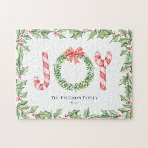 Waterverf met kerstrode feestvreugde Wreath Greene Legpuzzel