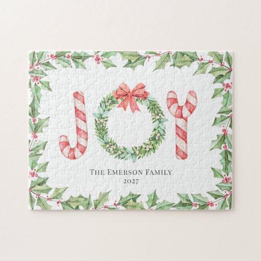 Waterverf met kerstrode feestvreugde Wreath Greene Legpuzzel (Horizontaal)