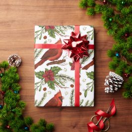 Waterverf met kerstrode kardinaal Pine Poinsettia Cadeaupapier