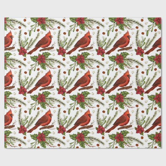 Waterverf met kerstrode kardinaal Pine Poinsettia Cadeaupapier (Vlak)