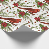 Waterverf met kerstrode kardinaal Pine Poinsettia Cadeaupapier (Hoek)