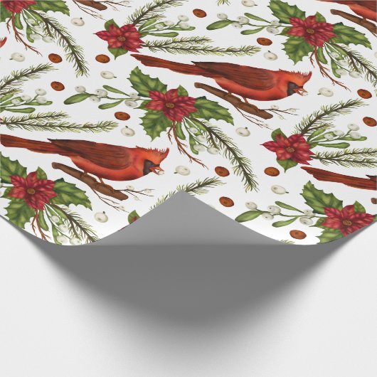 Waterverf met kerstrode kardinaal Pine Poinsettia Cadeaupapier (Hoek)