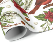 Waterverf met kerstrode kardinaal Pine Poinsettia Cadeaupapier (Rol Hoek)