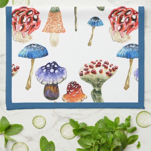 Waterverf met kleurrijke paddenstoelen theedoek (Gevouwen)