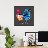 Waterverf met kleurrijke rooster Le Coq dierlijk p Poster (Thuiskantoor)