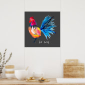 Waterverf met kleurrijke rooster Le Coq dierlijk p Poster (Keuken)