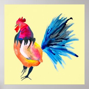 Waterverf met kleurrijke rooster poster