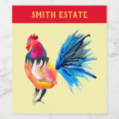 Waterverf met kleurrijke rooster wijn etiket (Enkel label)