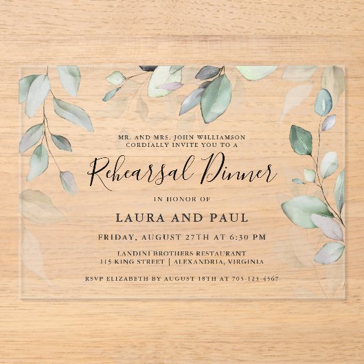 Waterverf met lichte haaruitval Botanische repetit Acryl Uitnodigingen (Voorkant)