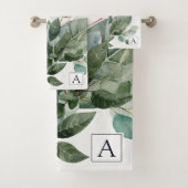 Waterverf met monogram rustieke saliegroene beplan bad handdoek (Insitu)