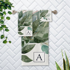 Waterverf met monogram rustieke saliegroene beplan bad handdoek