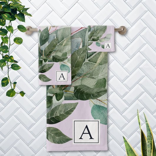 Waterverf met monogram rustieke saliegroene beplan bad handdoek