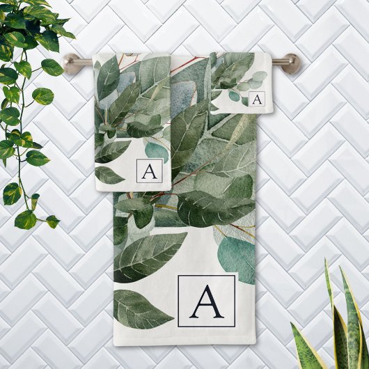 Waterverf met monogram rustieke saliegroene beplan bad handdoek