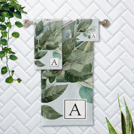 Waterverf met monogram rustieke saliegroene beplan bad handdoek