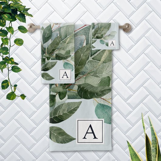 Waterverf met monogram rustieke saliegroene beplan bad handdoek