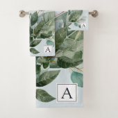 Waterverf met monogram rustieke saliegroene beplan bad handdoek (Insitu)