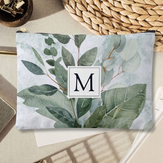 Waterverf met monogram rustieke saliegroene beplan etui