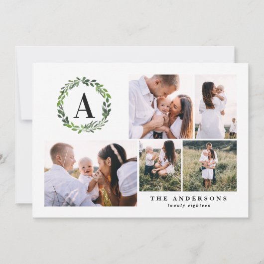 Waterverf met multi-foto initiaal feestdagenkaart (Voorkant)