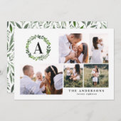 Waterverf met multi-foto initiaal feestdagenkaart (Voorkant / Achterkant)