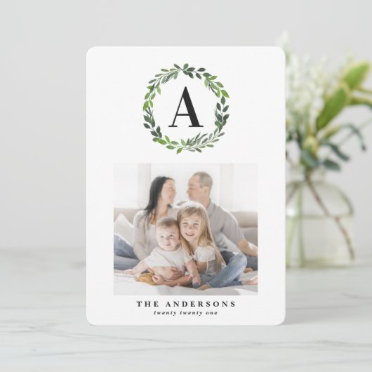 Waterverf met multi-foto initiaal feestdagenkaart (Staand voorkant)