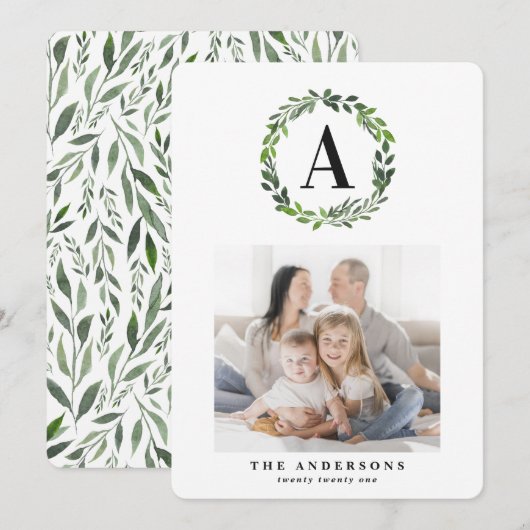 Waterverf met multi-foto initiaal feestdagenkaart (Voorkant / Achterkant)