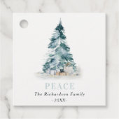 Waterverf met pine kerstboom voor vredessneeuw bedankjes labels (Voorkant)