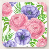 Waterverf met pony- en anemonenbloemen bier onderzetter (Voorkant)