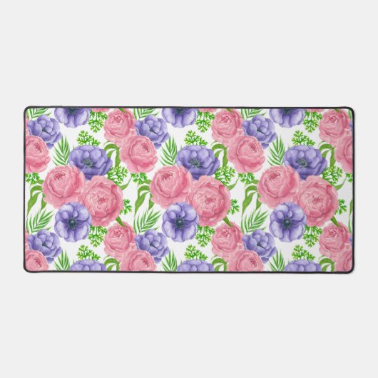 Waterverf met pony- en anemonenbloemen bureaumat (Voorkant)