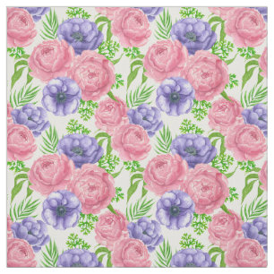 Waterverf met pony- en anemonenbloemen stof
