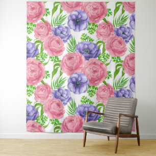 Waterverf met pony- en anemonenbloemen wandkleed