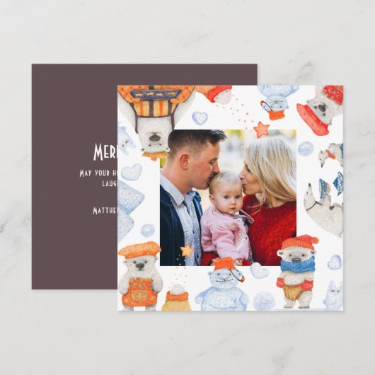 Waterverf met prettige kerst Kute Polar Beer Foto (Voorkant / Achterkant)