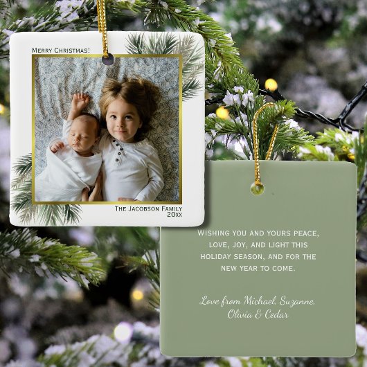 Waterverf met prettige kerstdagen Pine Gold Photo  Keramisch Ornament