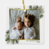 Waterverf met prettige kerstdagen Pine Gold Photo  Keramisch Ornament (Voorkant)