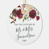 Waterverf met Red Holly voor eerste kerstmis Keramisch Ornament (Links)