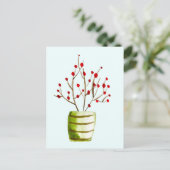 Waterverf met rode bessen Kerstmis Briefkaart (Staand voorkant)