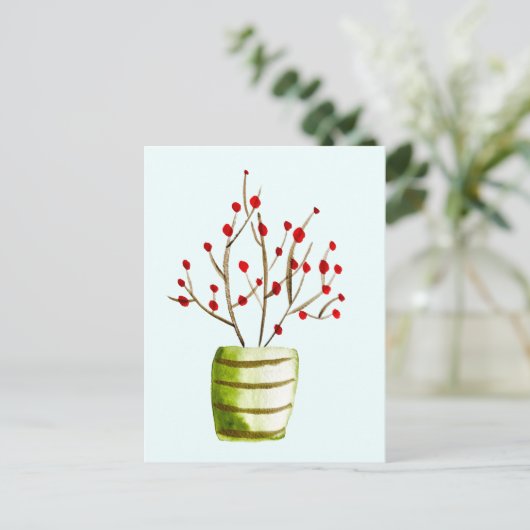 Waterverf met rode bessen Kerstmis Briefkaart (Staand voorkant)