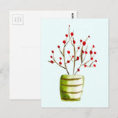 Waterverf met rode bessen Kerstmis Briefkaart (Voorkant / Achterkant)